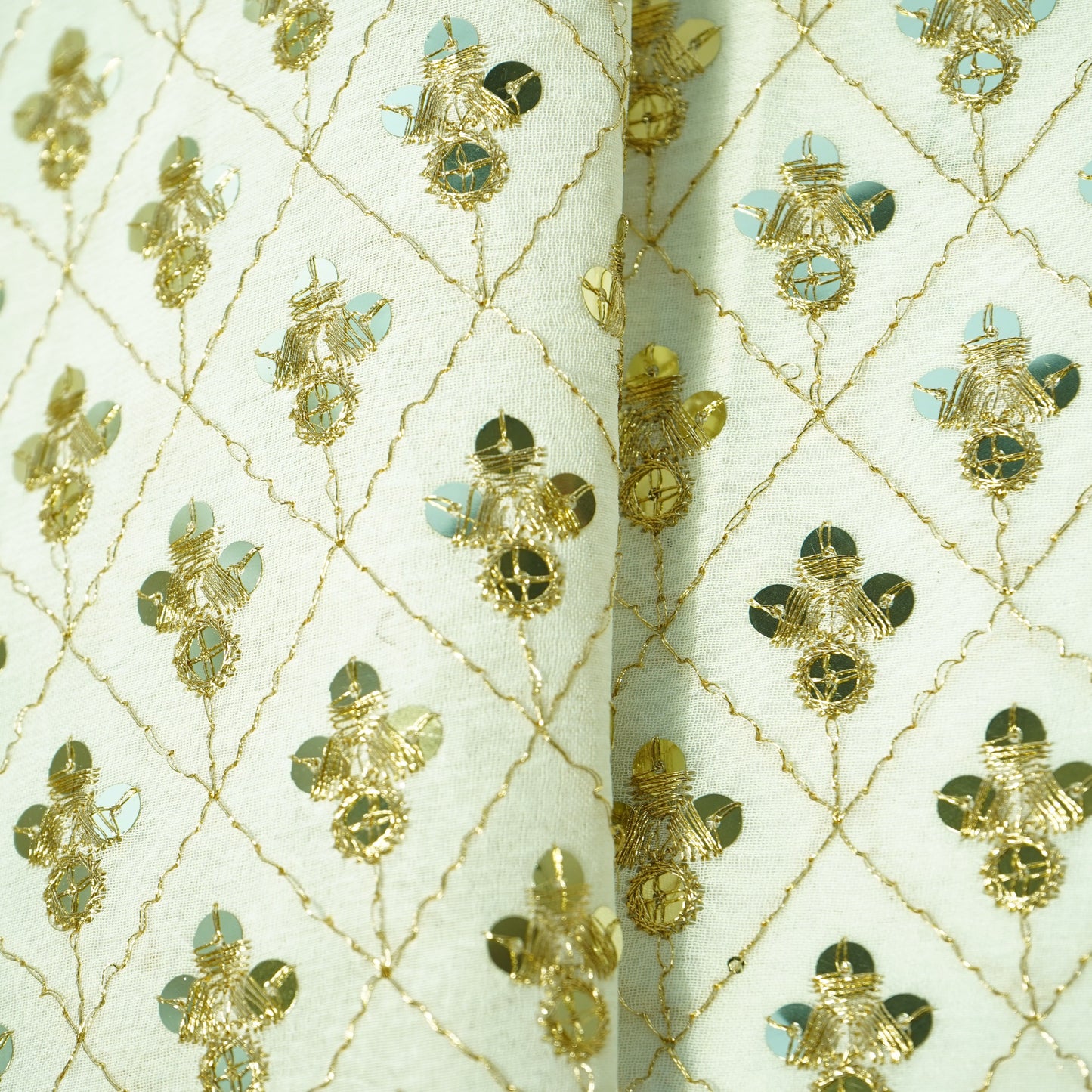 white with golden zari sequence Georgette Fabric