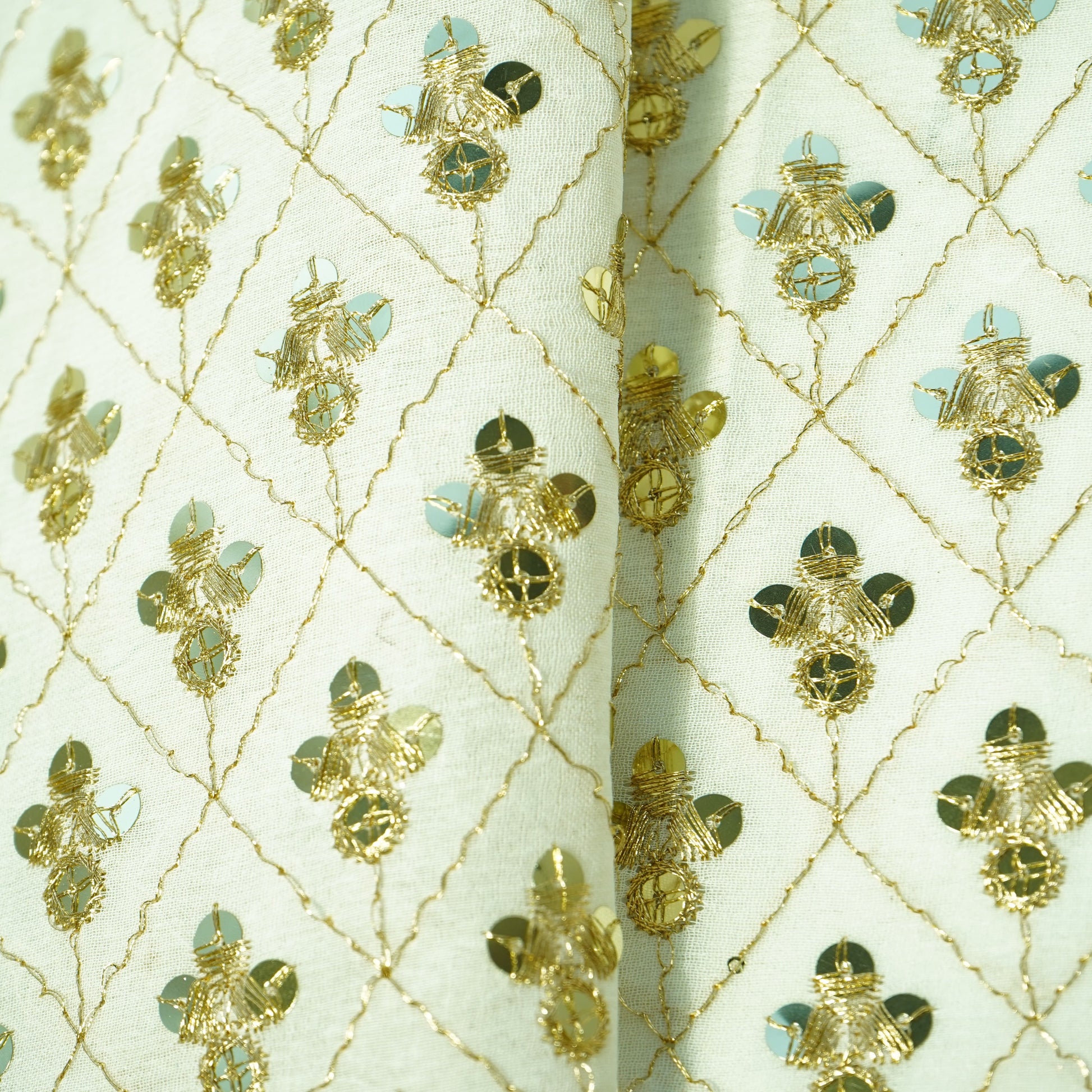 white with golden zari sequence Georgette Fabric