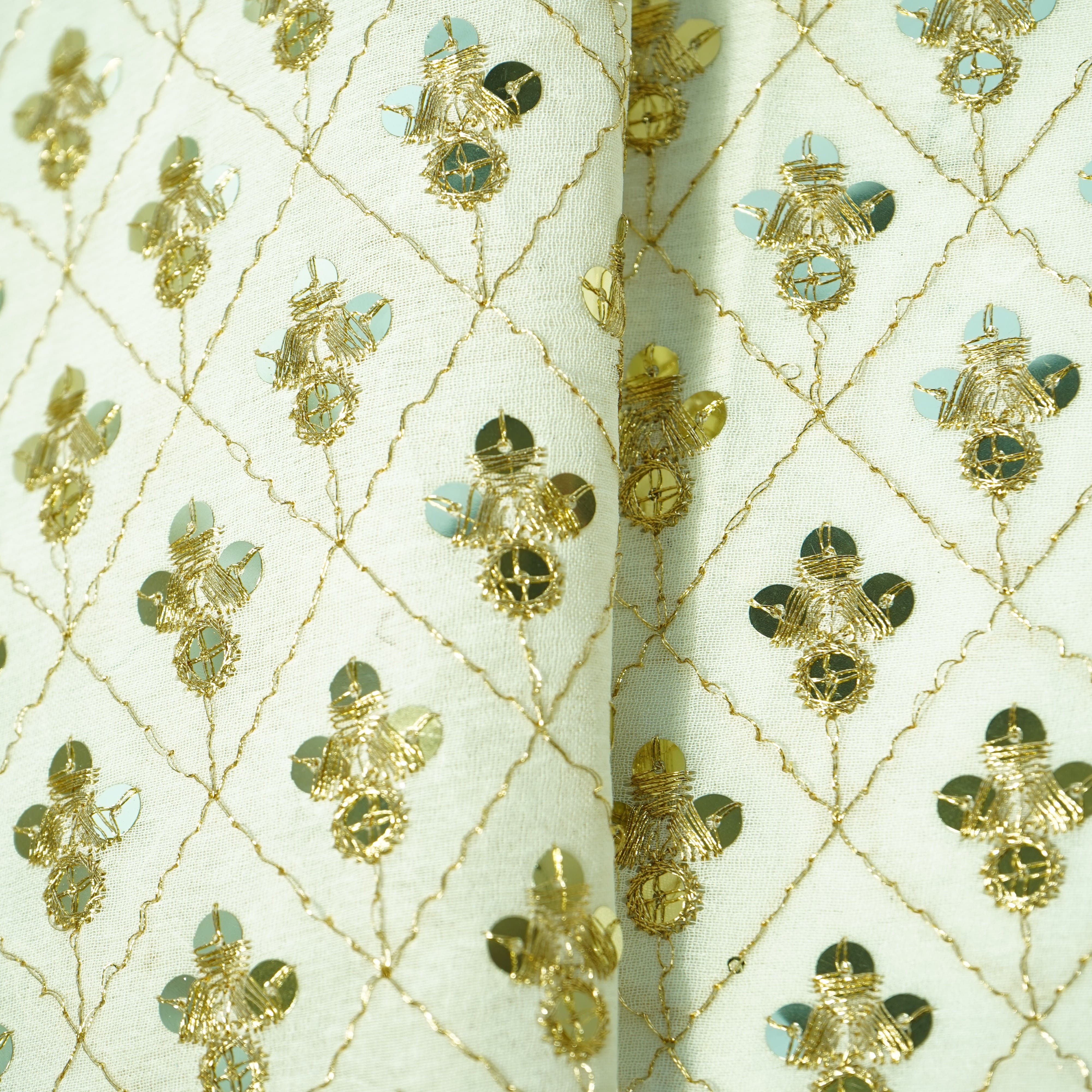 white with golden zari sequence Georgette Fabric