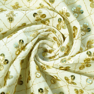 white with golden zari sequence Georgette Fabric