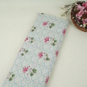 Blue & White Floral Geometrical Print Cotton Fabric DE-32459 - TradeUNO