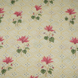 Yellow & White Floral Geometrical Print Cotton Fabric DE-32460 - TradeUNO