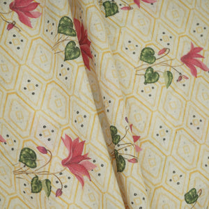 Yellow & White Floral Geometrical Print Cotton Fabric DE-32460 - TradeUNO