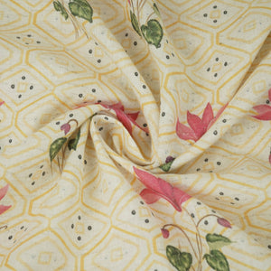 Yellow & White Floral Geometrical Print Cotton Fabric DE-32460 - TradeUNO