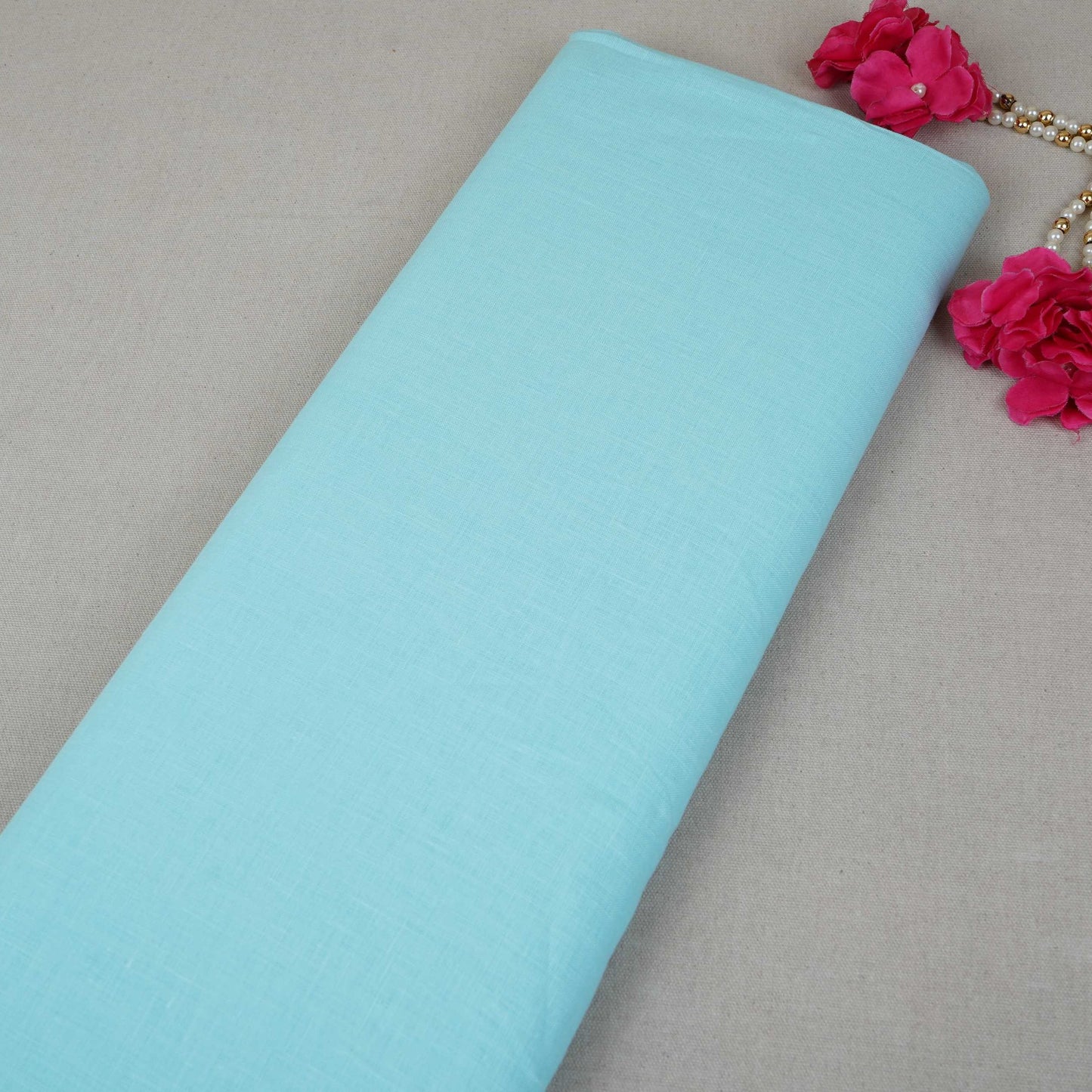 Sky Blue Solid Pure Linen 60 Lea Fabric UT-30494