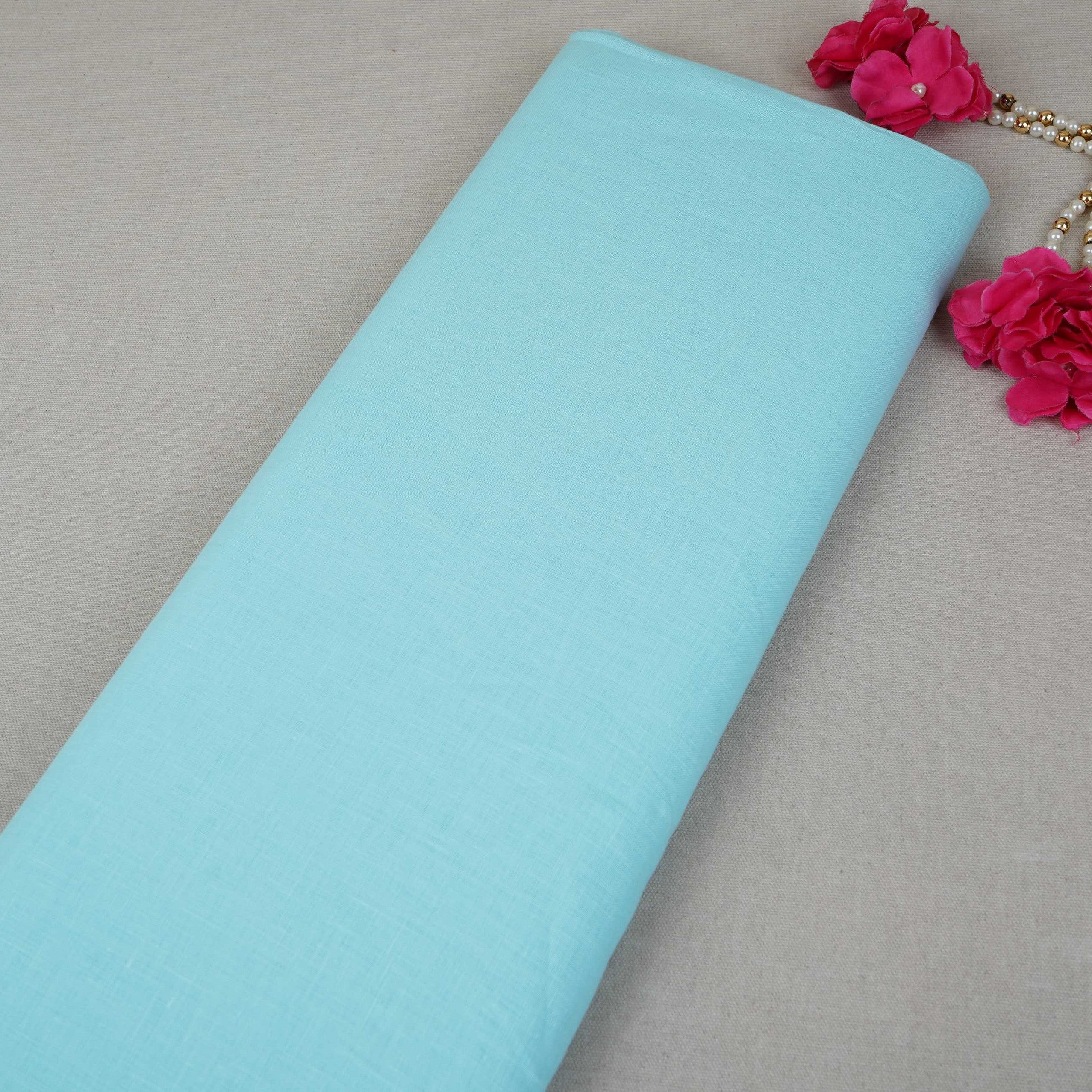 Sky Blue Solid Pure Linen 60 Lea Fabric UT-30494 - TradeUNO