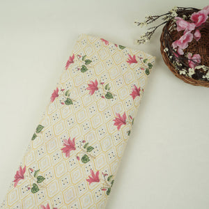 Yellow & White Floral Geometrical Print Cotton Fabric DE-32460 - TradeUNO