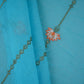 Sky Blue Stripes Floral Embroidery Chanderi Fabric DC-30567 - TradeUNO