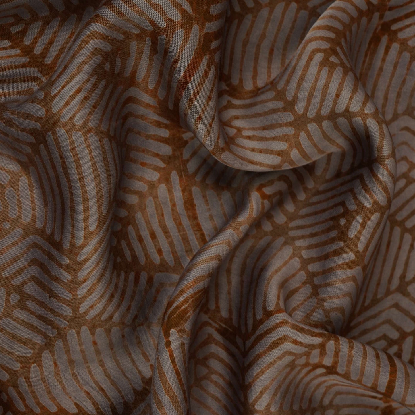 Dark Mustard Geometrical Batik Print Modal Satin Fabric EEG-32469