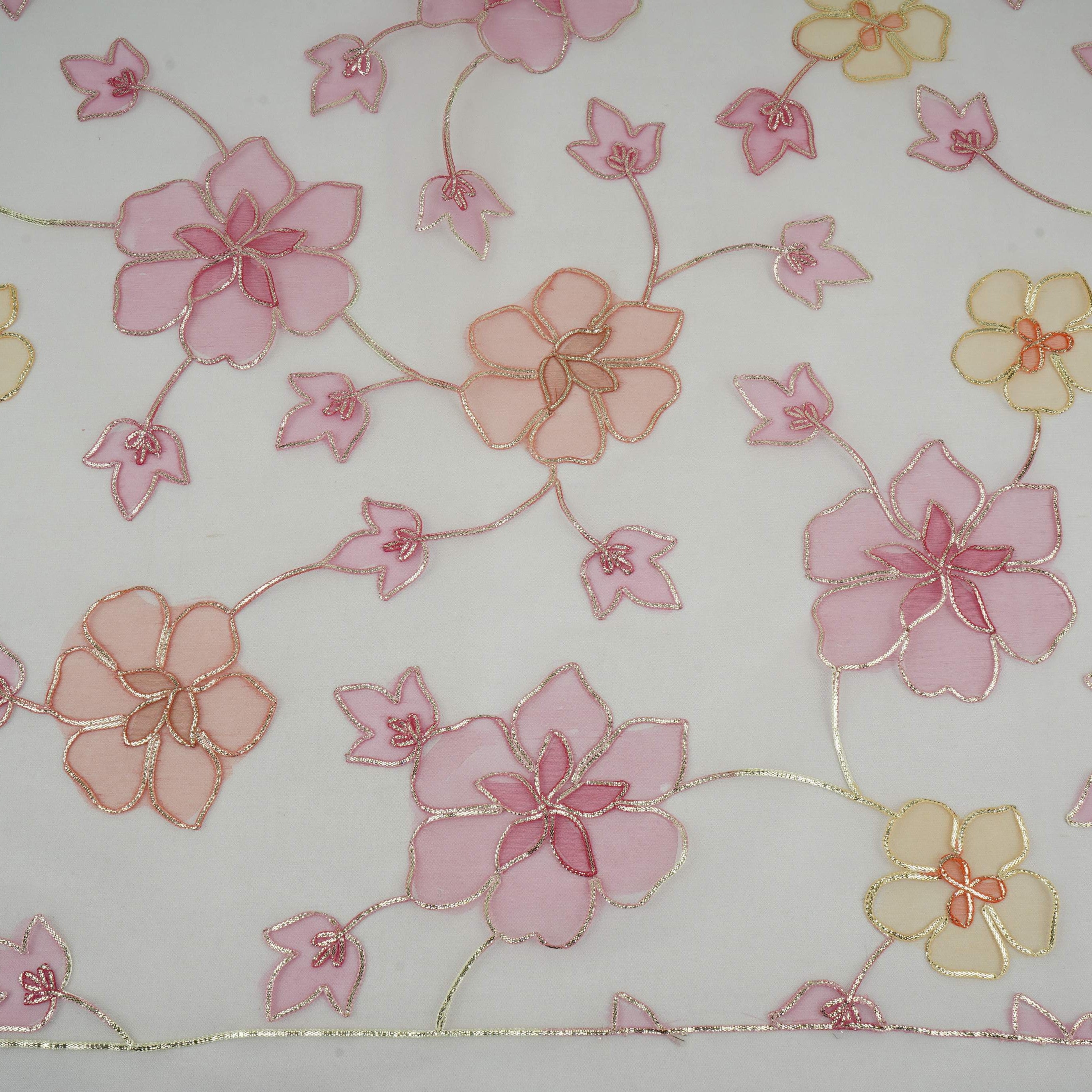 Blush Pink Applique Work Organza Fabric SGS-32110