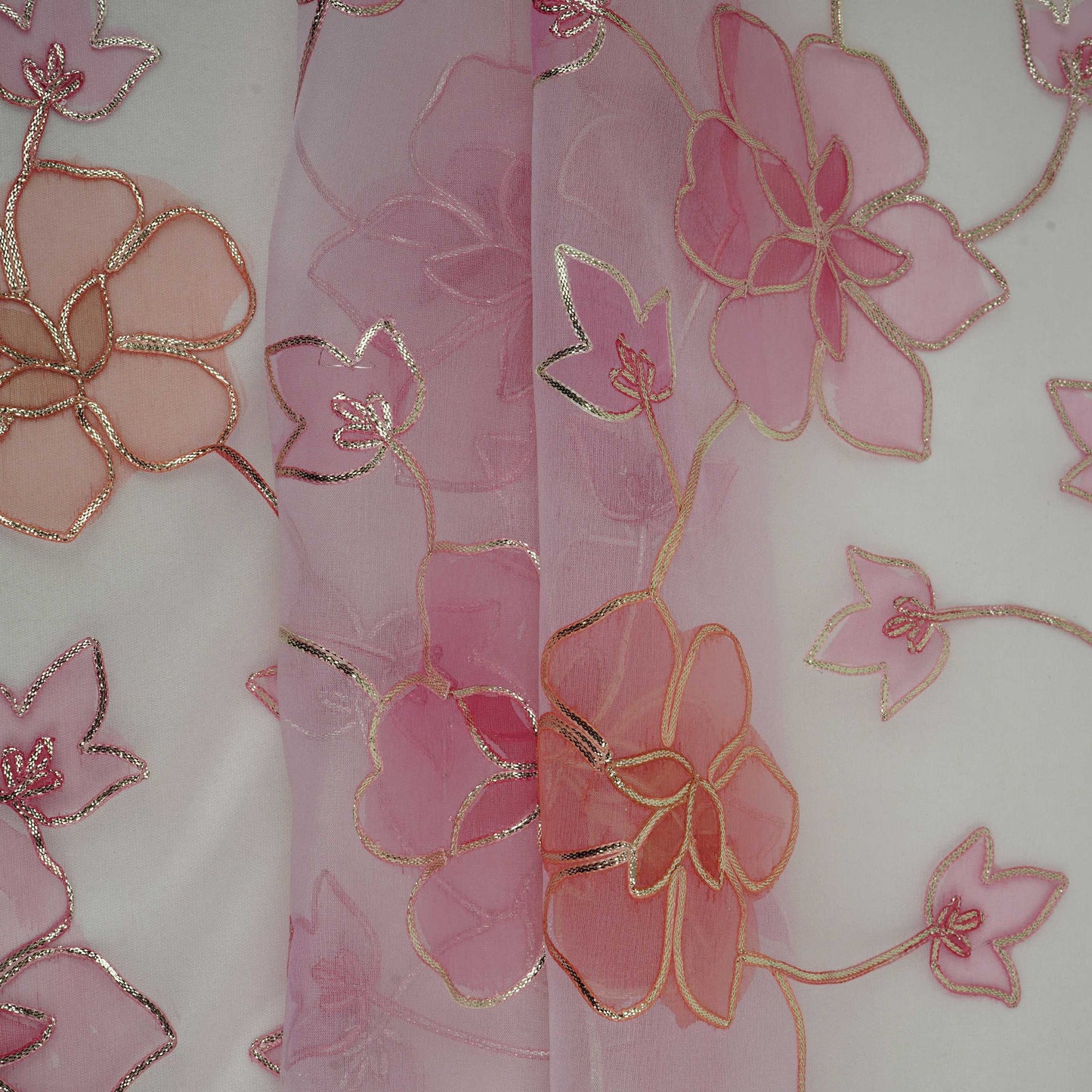 Blush Pink Applique Work Organza Fabric SGS-32110