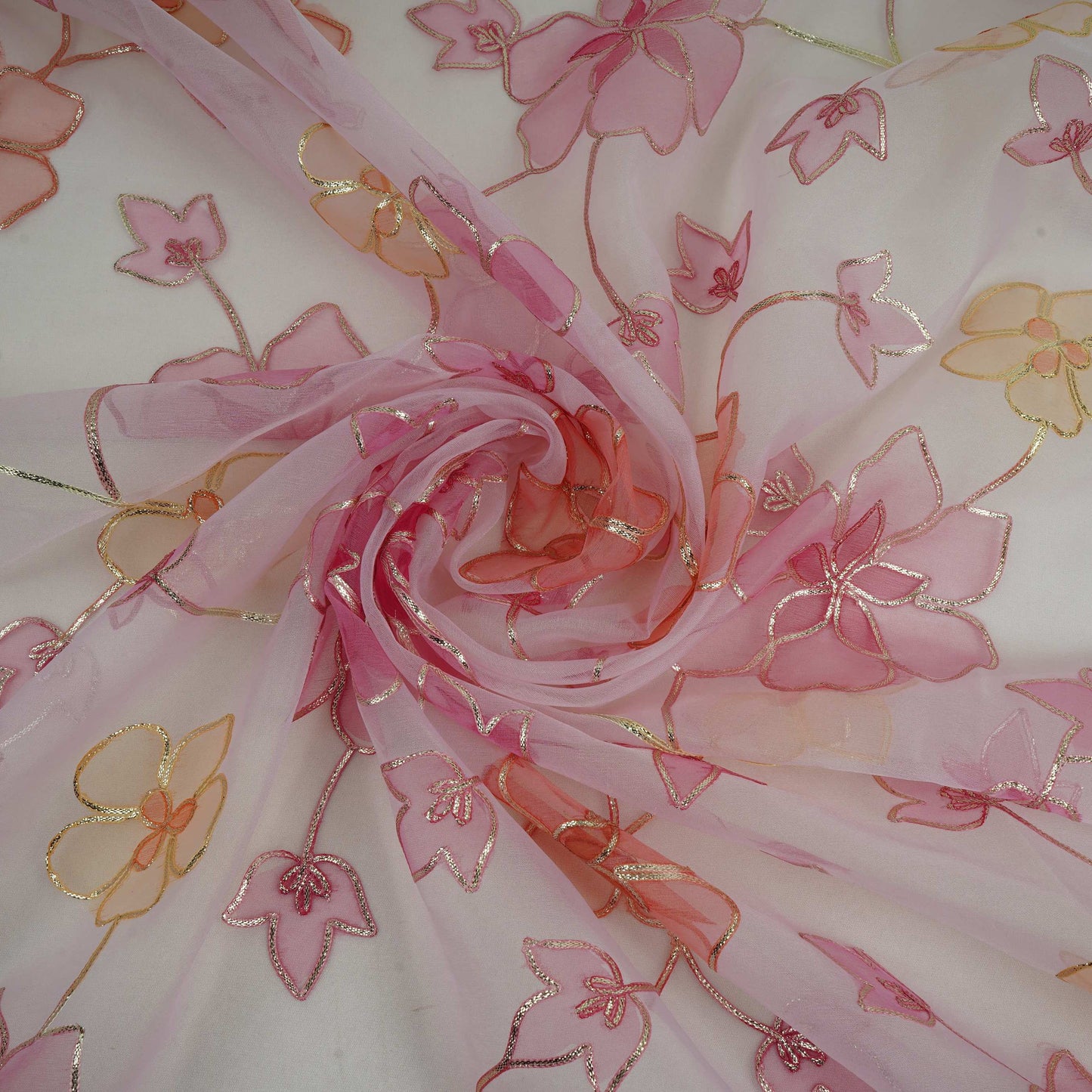 Blush Pink Applique Work Organza Fabric SGS-32110