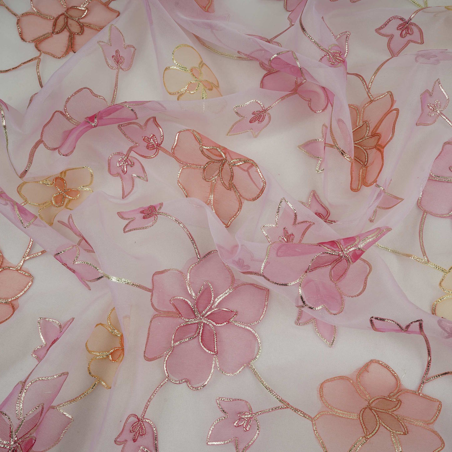 Blush Pink Applique Work Organza Fabric SGS-32110