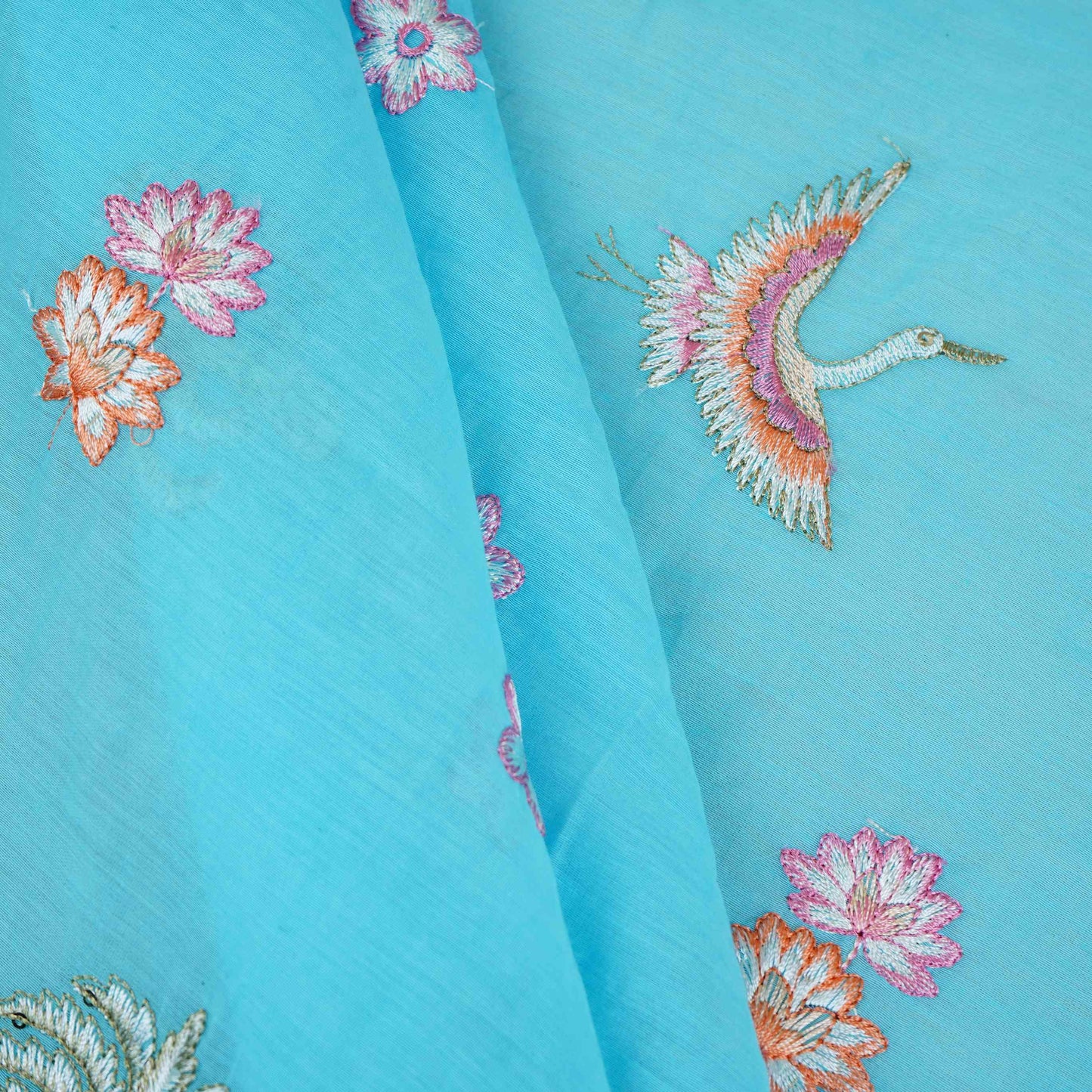 Sky Blue Temple Embroidery Chanderi Fabric DC-30566