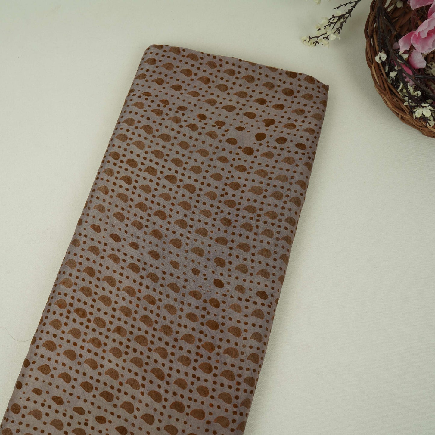 Grey Block Batik Print Modal Satin Fabric EEG-32477