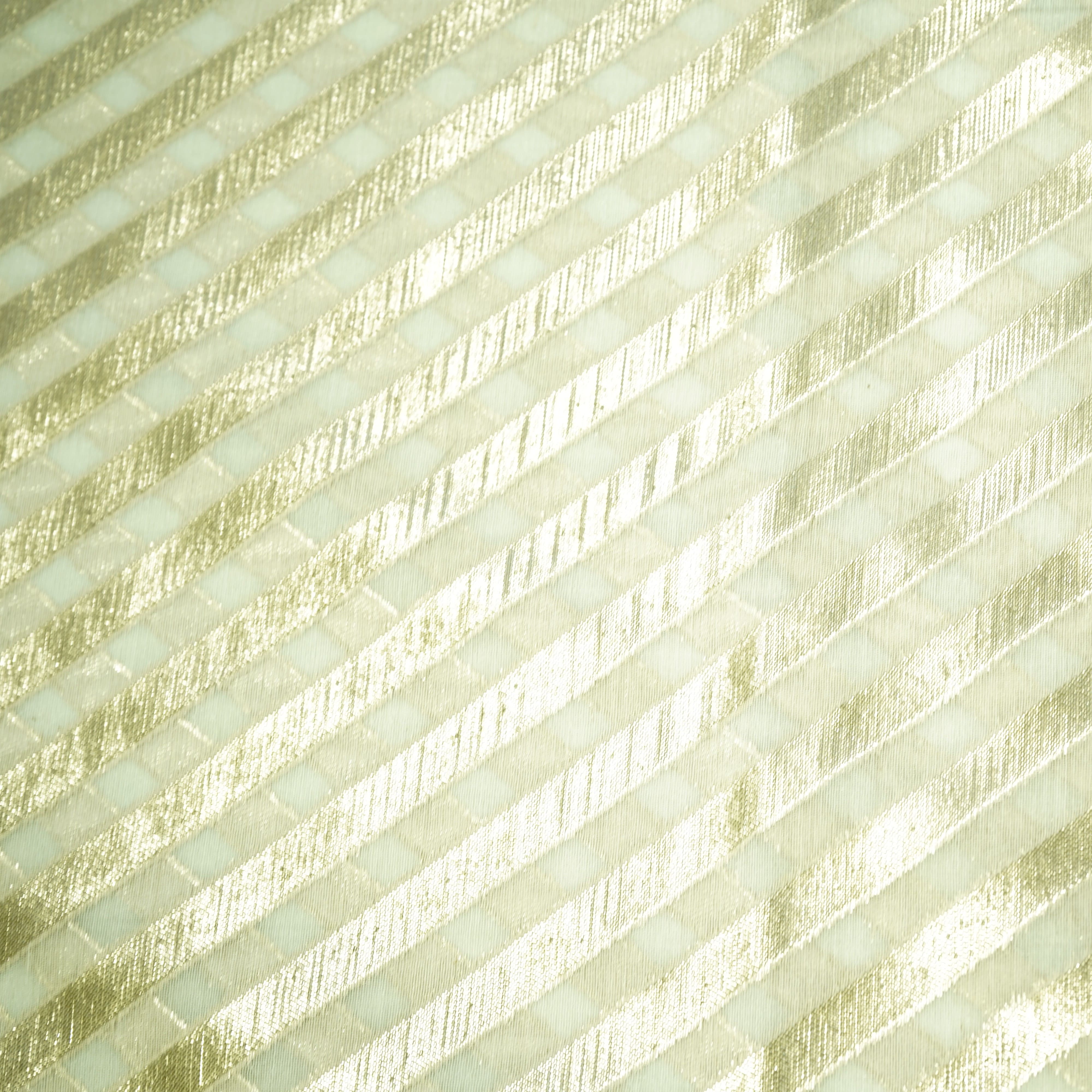 Off White Stripes Dyeable Chanderi Fabric