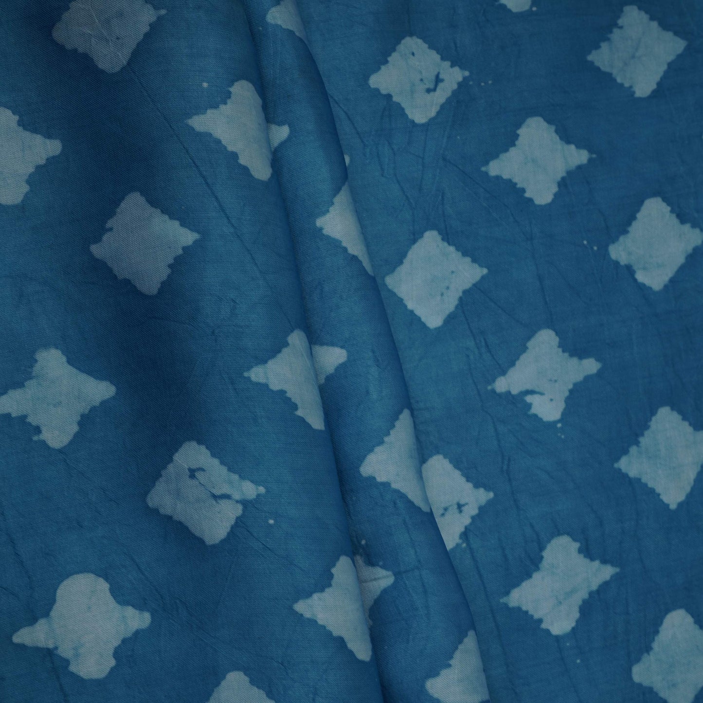 Sky Blue Block Batik Print Modal Satin Fabric EEG-32488