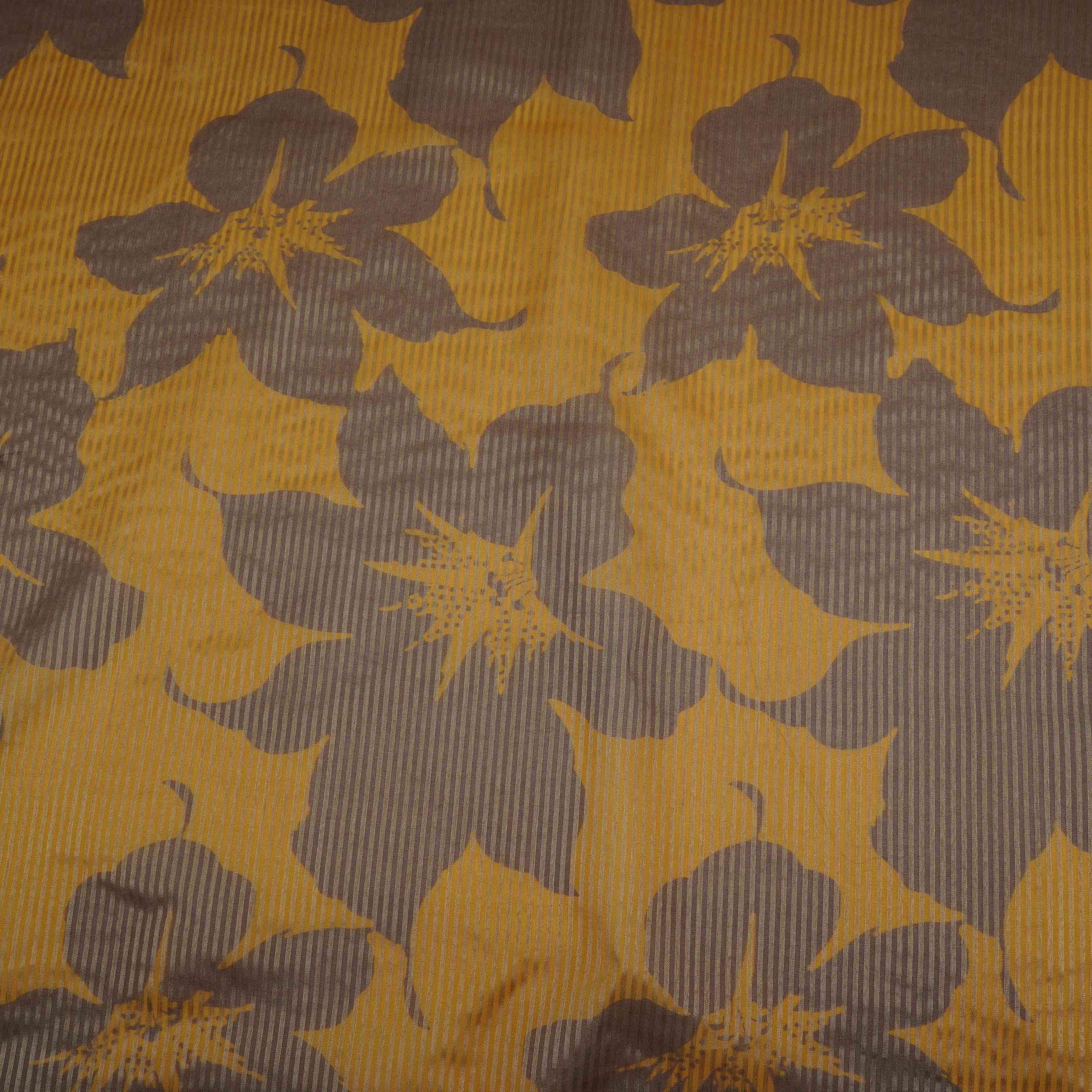 Mustard Yellow floral with stripes print Organza Fabric VP-32012