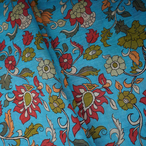 Sky Blue With Multicolor Floral Print Pure 70gm Chanderi Fabric VF-30890 - TradeUNO