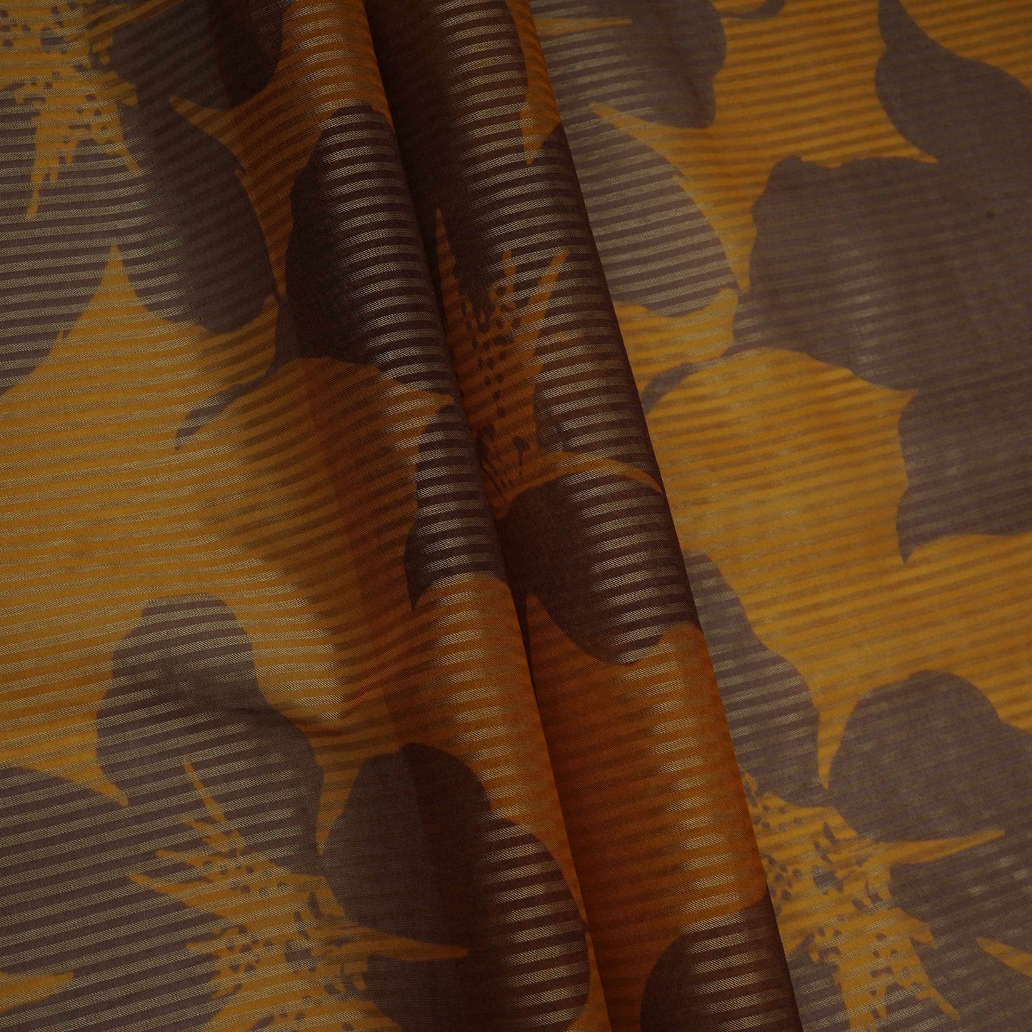 Mustard Yellow floral with stripes print Organza Fabric VP-32012
