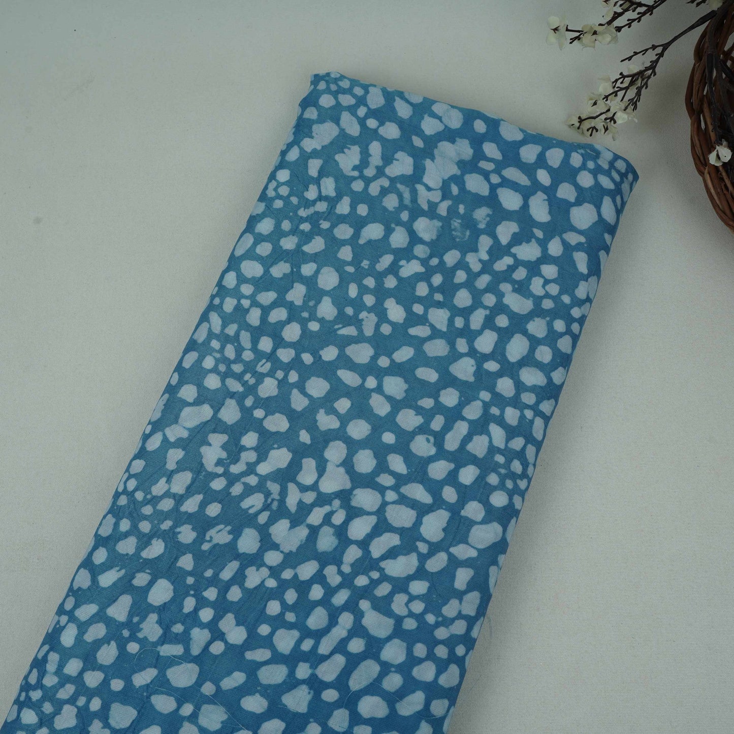 Sky Blue Batik Print Modal Satin Fabric EEG-32480