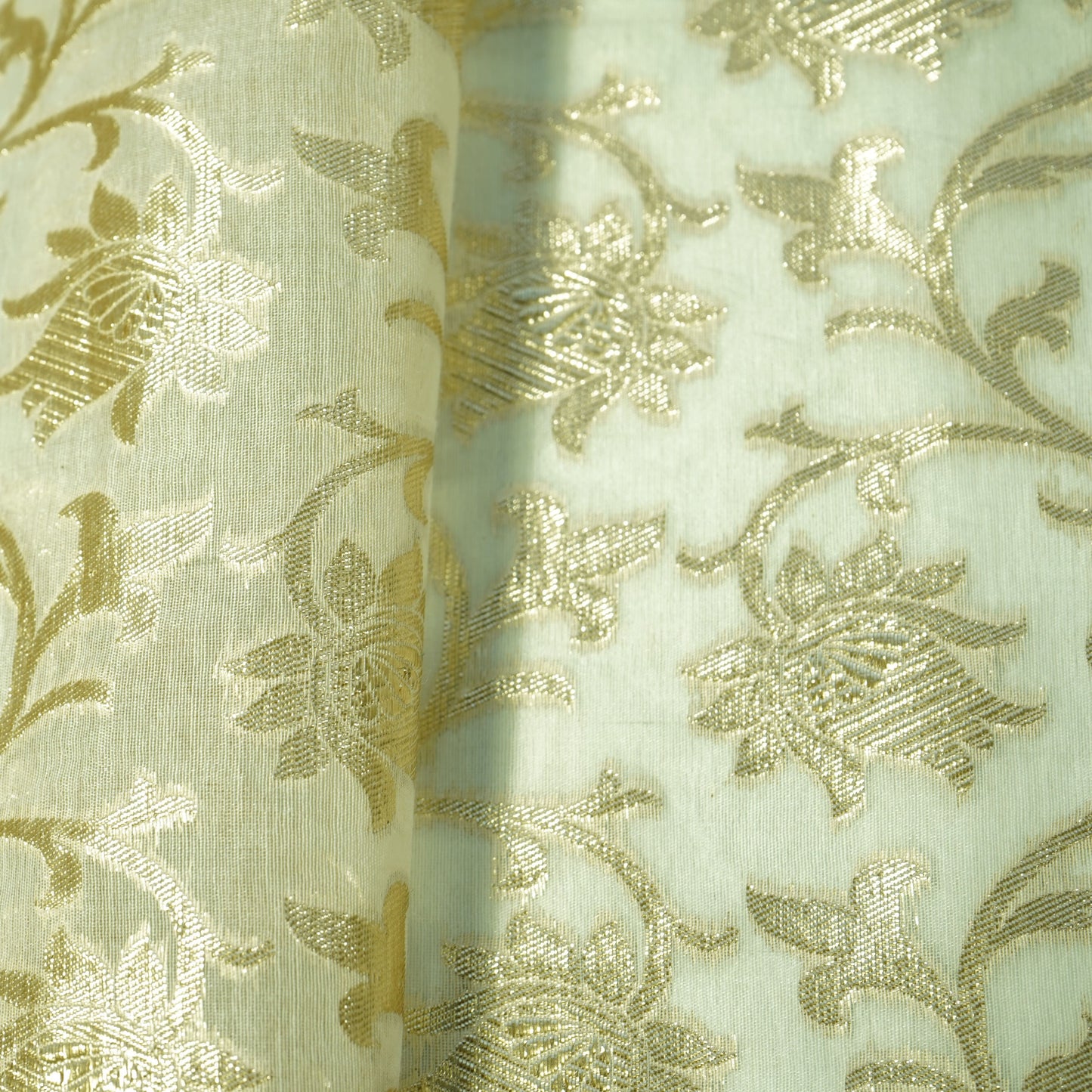 Off White Floral Zari Dyeable Chanderi Fabric