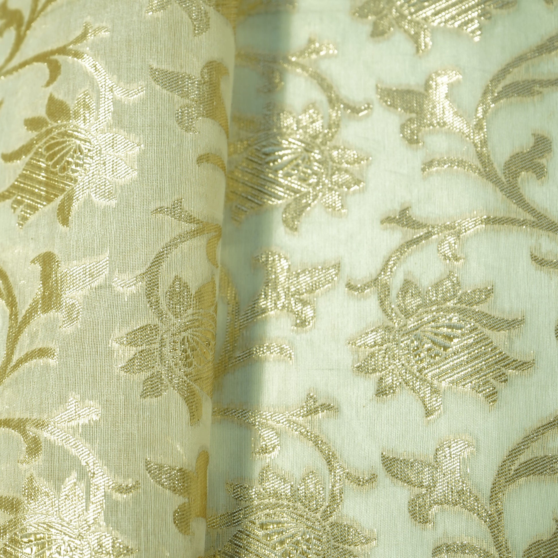 Off White Floral Zari Dyeable Chanderi Fabric