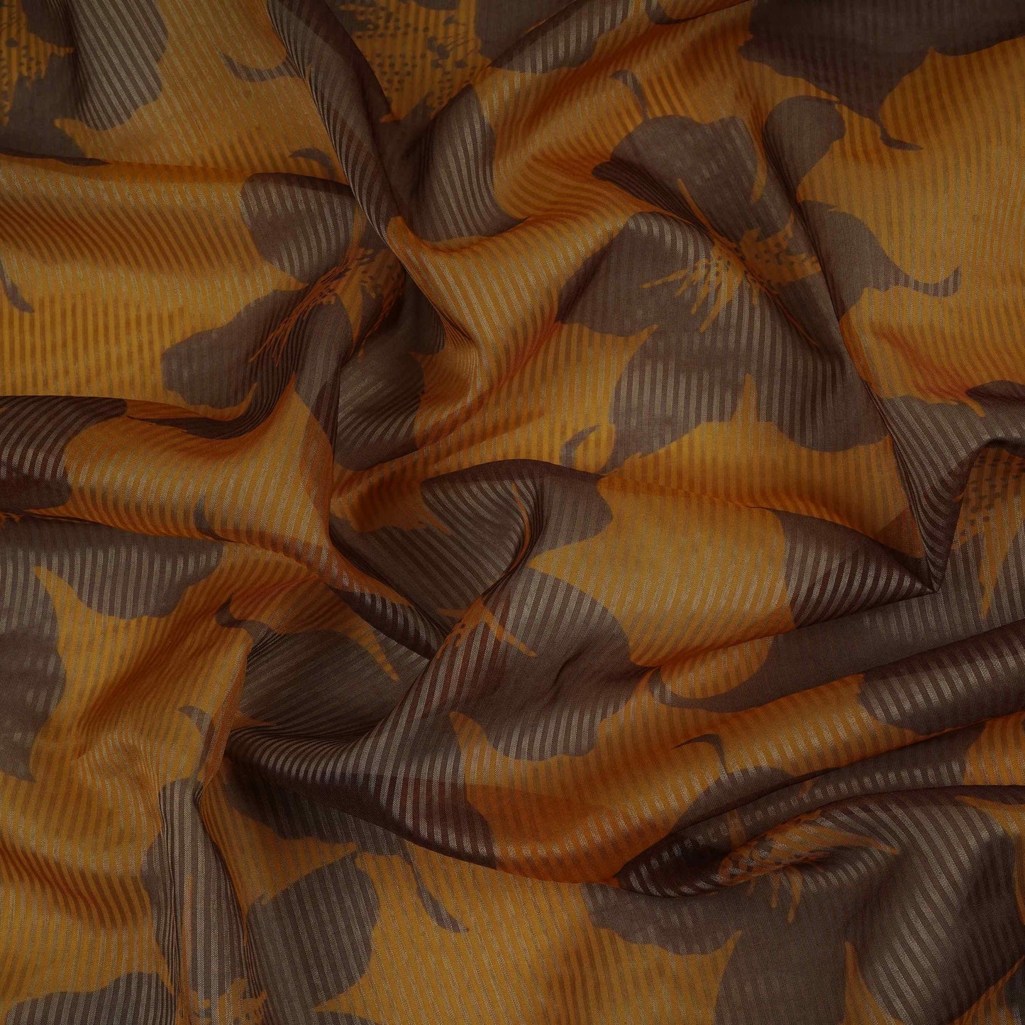 Mustard Yellow floral with stripes print Organza Fabric VP-32012
