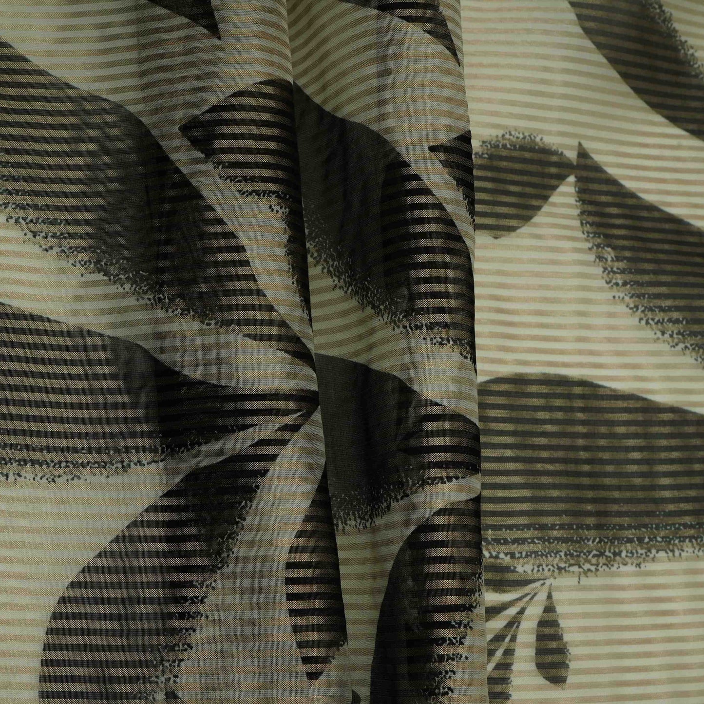 Black floral with stripes print Organza Fabric VP-32011