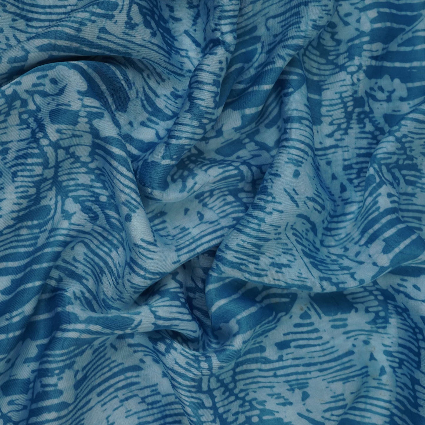 Sky Blue Abstract Batik Print Modal Satin Fabric EEG-32462