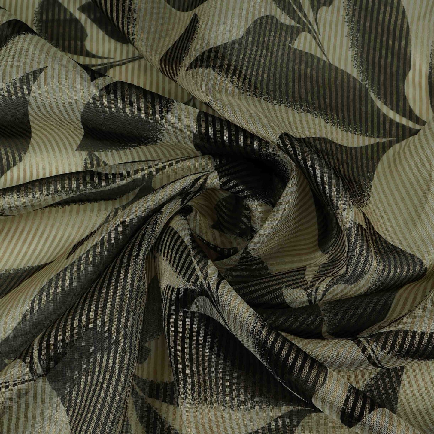 Black floral with stripes print Organza Fabric VP-32011