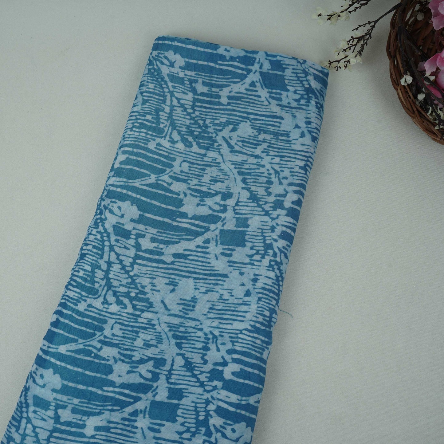 Sky Blue Abstract Batik Print Modal Satin Fabric EEG-32462