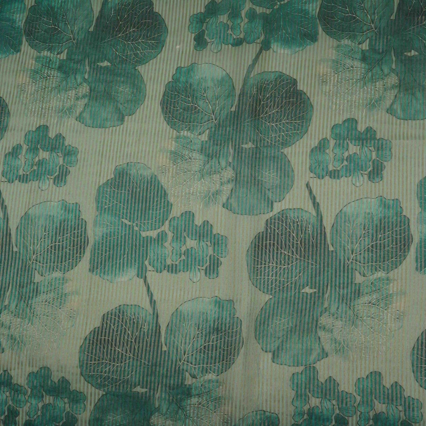 Teal Blue floral with stripes print Organza Fabric VP-32010