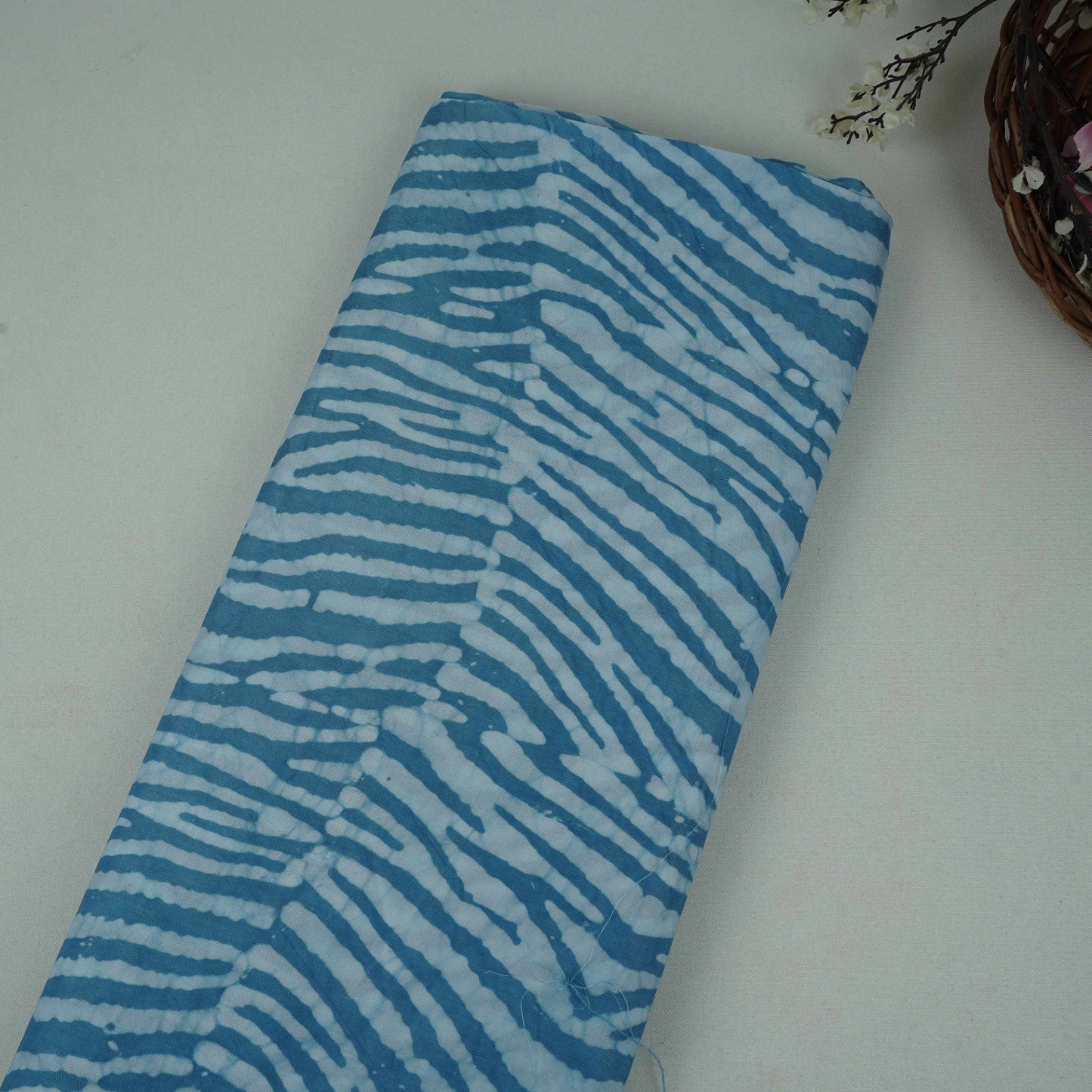 Sky Blue Batik Print Modal Satin Fabric EEG-32461