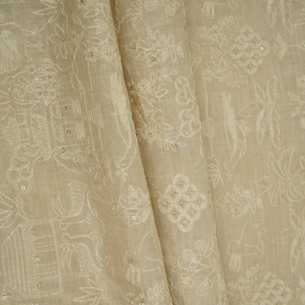 Beige Traditional Thread Embroidery Munga Silk Fabric GPF-32688 – image 4 of 4