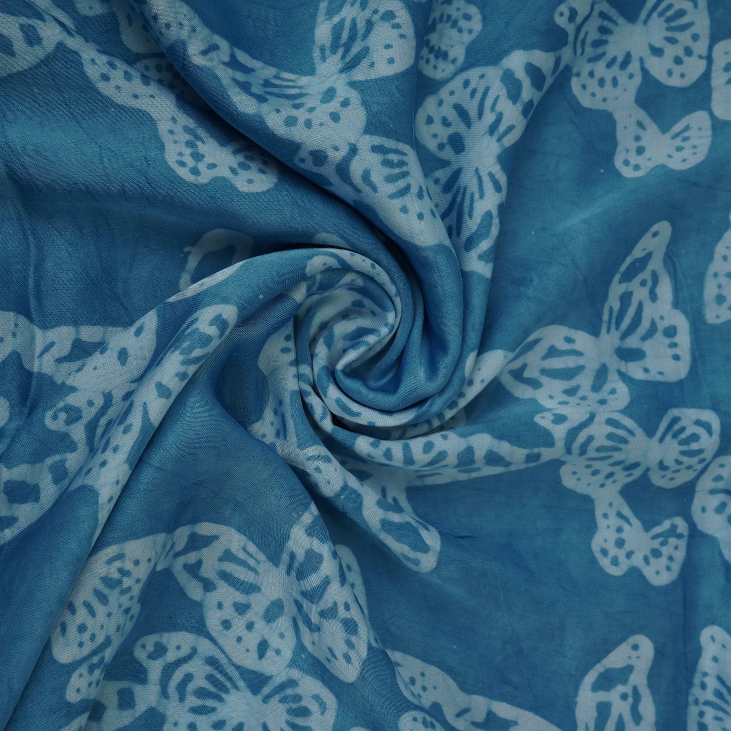Sky Blue Batik Print Modal Satin Fabric EEG-32479