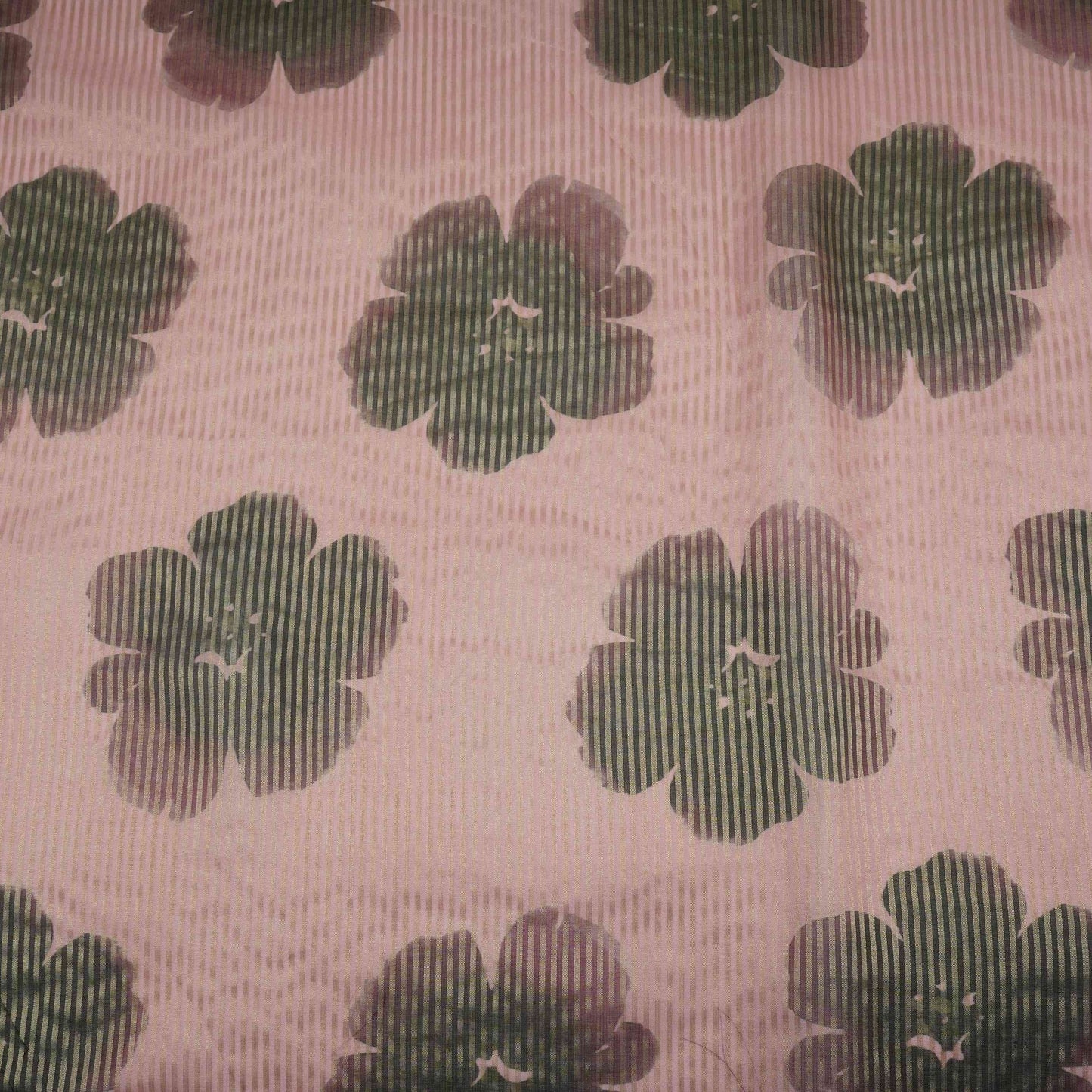 Pink floral with stripes print Organza Fabric VP-32014
