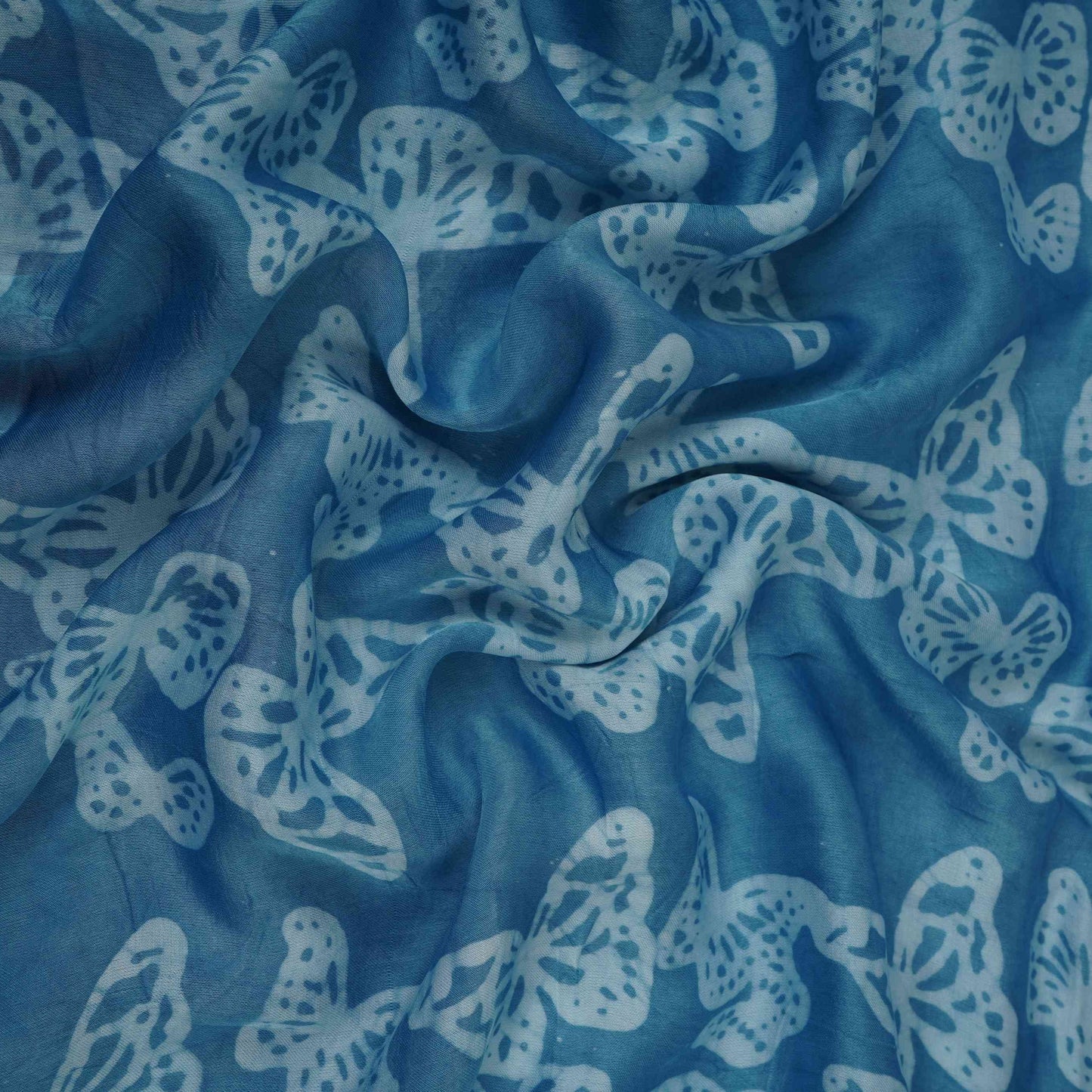 Sky Blue Batik Print Modal Satin Fabric EEG-32479