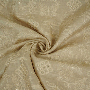 Beige Traditional Thread Embroidery Munga Silk Fabric GPF-32688 – image 3 of 4