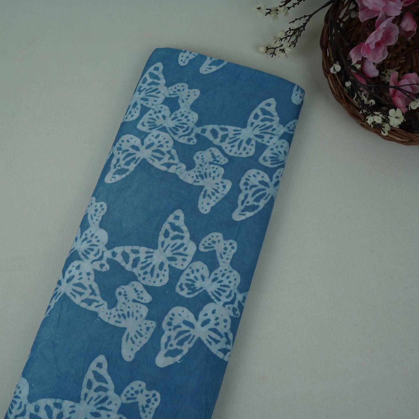 Sky Blue Batik Print Modal Satin Fabric EEG-32479