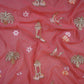 Peach Temple Embroidery Chanderi Fabric DC-30562