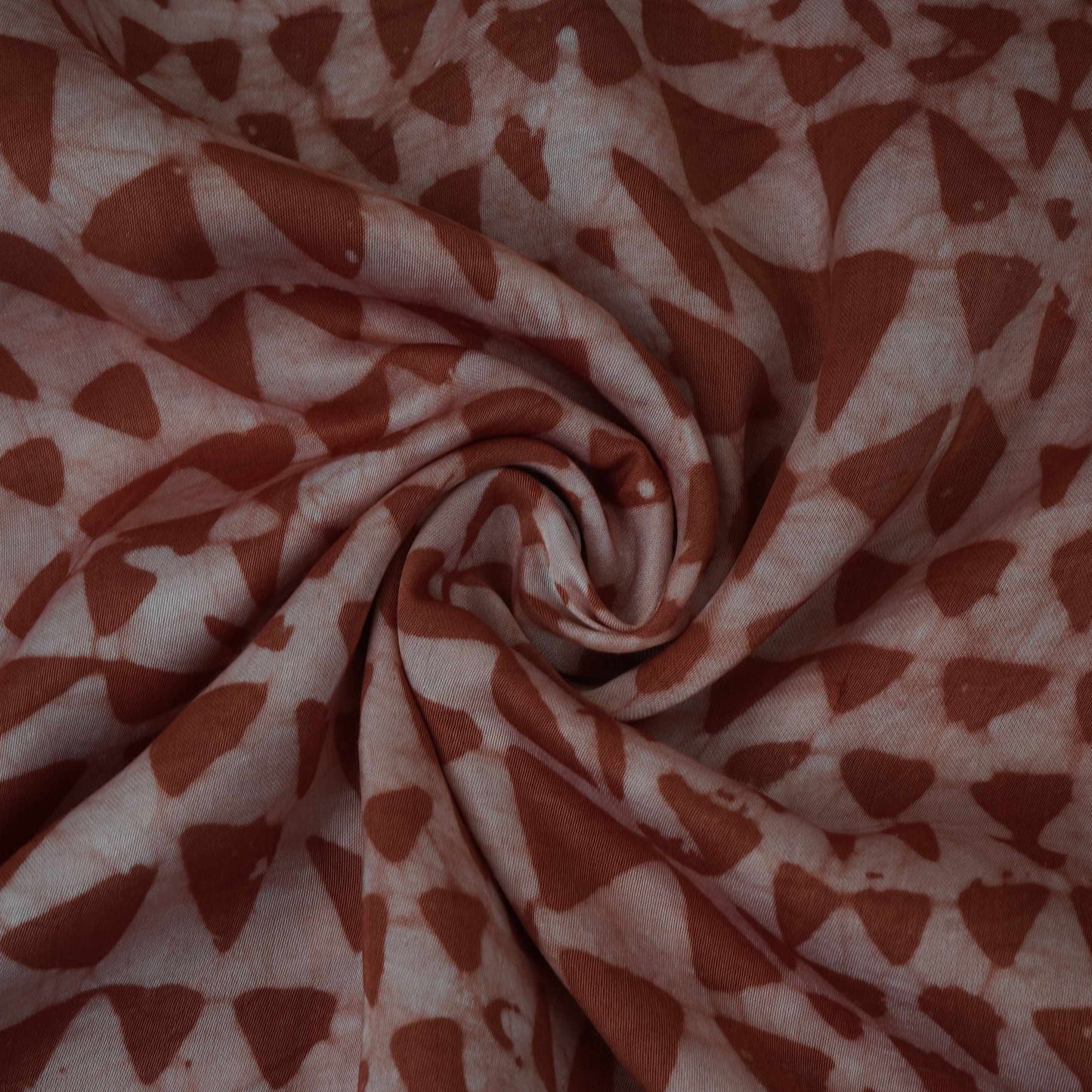 Rust Brown Geometrical Batik Print Modal Satin Fabric EEG-32474