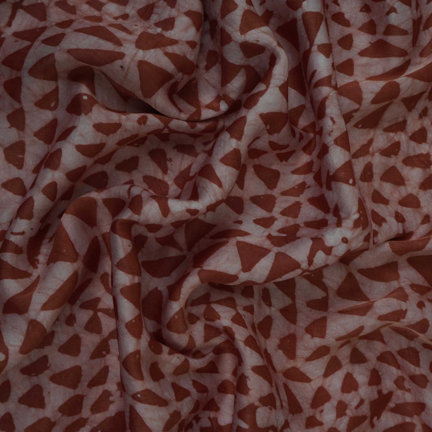 Rust Brown Geometrical Batik Print Modal Satin Fabric EEG-32474