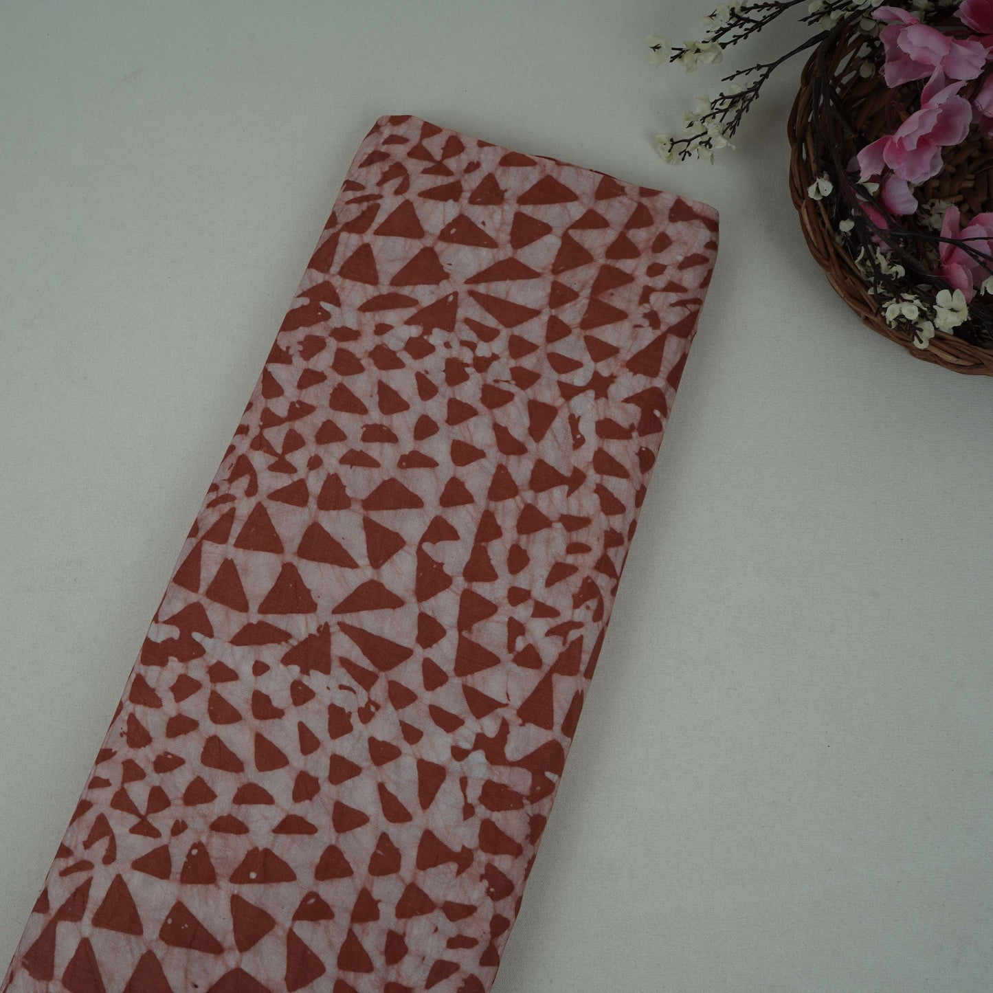Rust Brown Geometrical Batik Print Modal Satin Fabric EEG-32474