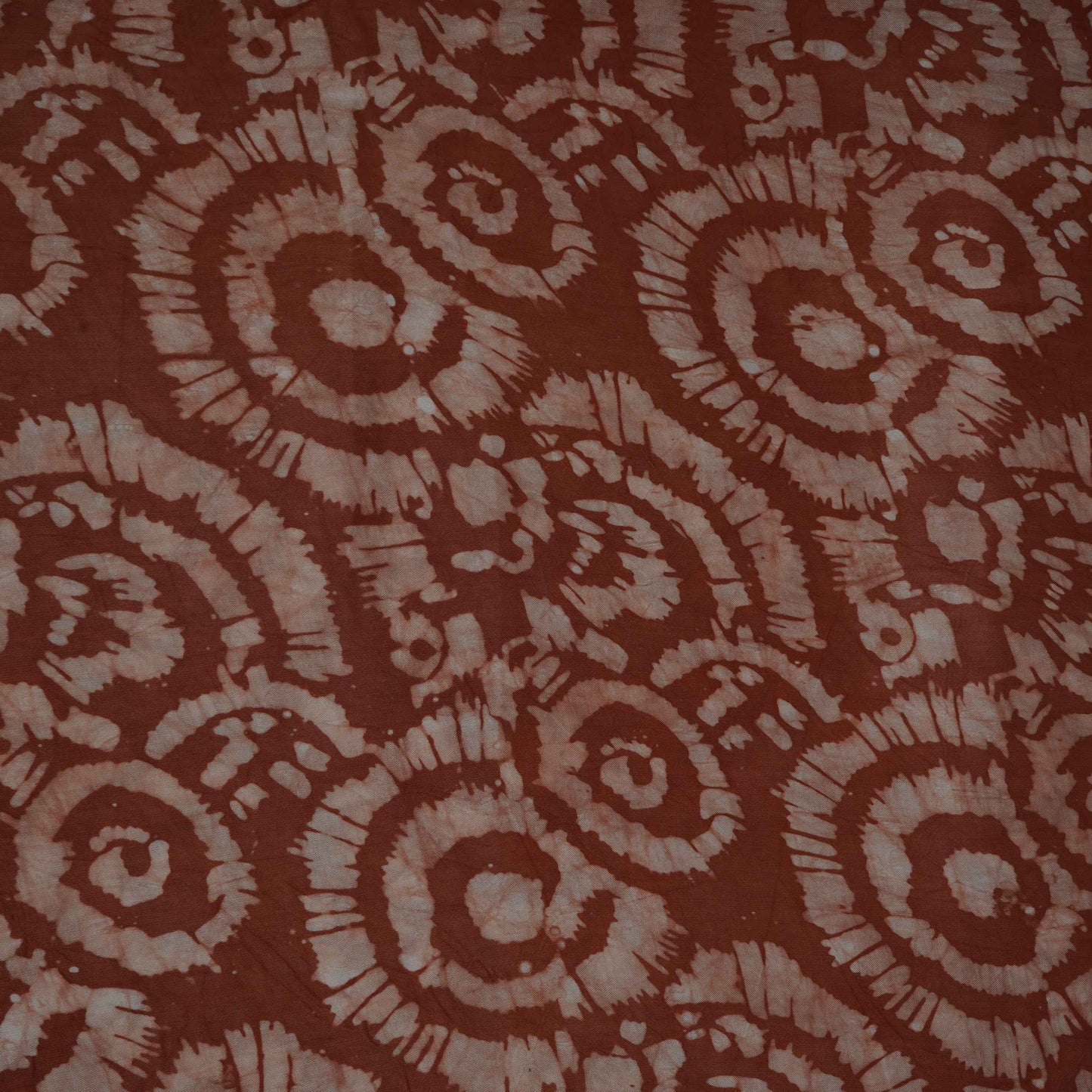 Rust Brown Abstract Batik Print Modal Satin Fabric EEG-32476