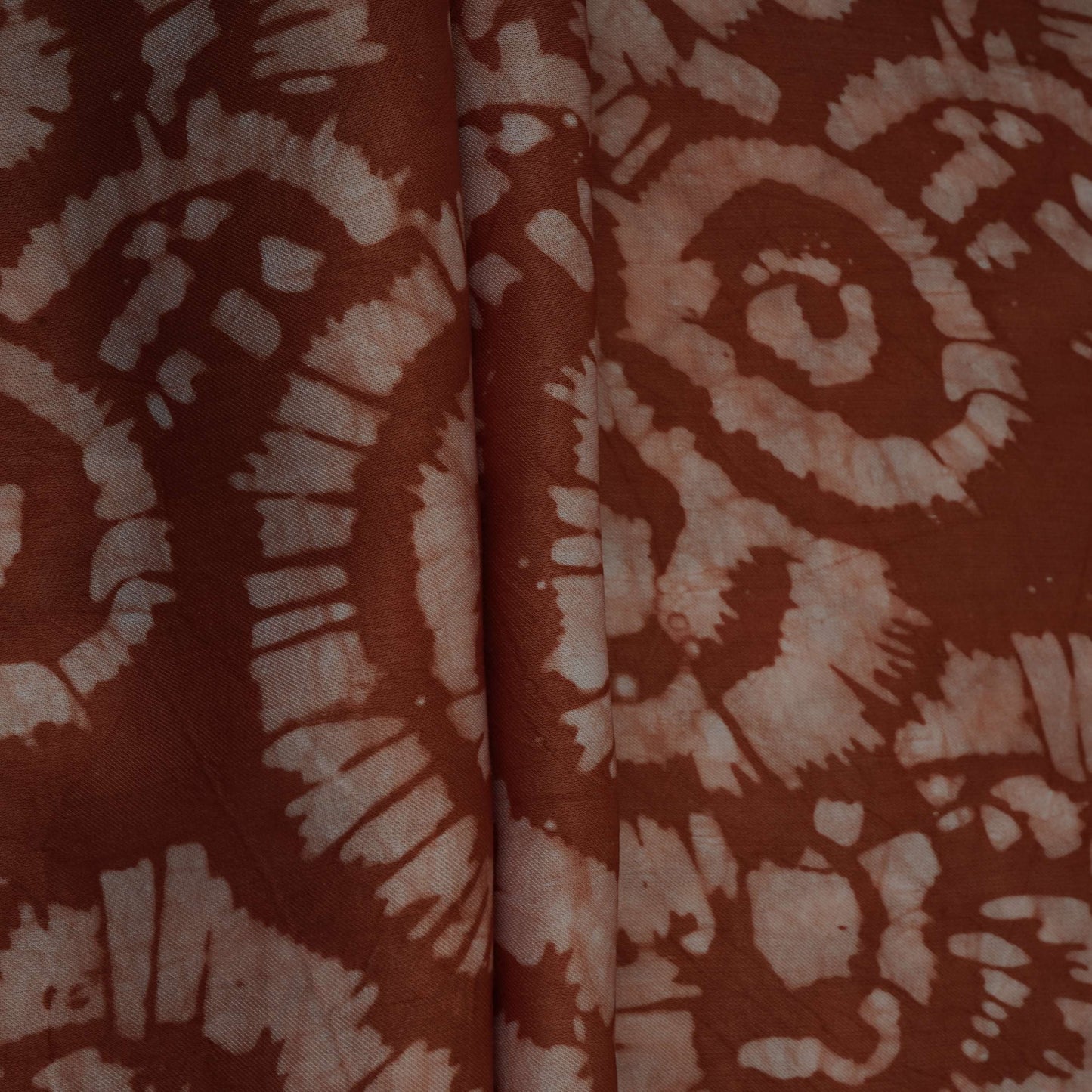 Rust Brown Abstract Batik Print Modal Satin Fabric EEG-32476