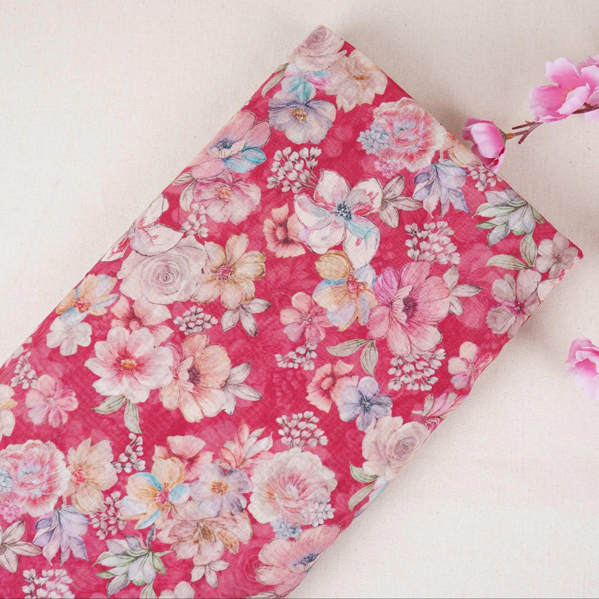 Red Floral Print Cotton Linen Fabric RT-30914 - TradeUNO