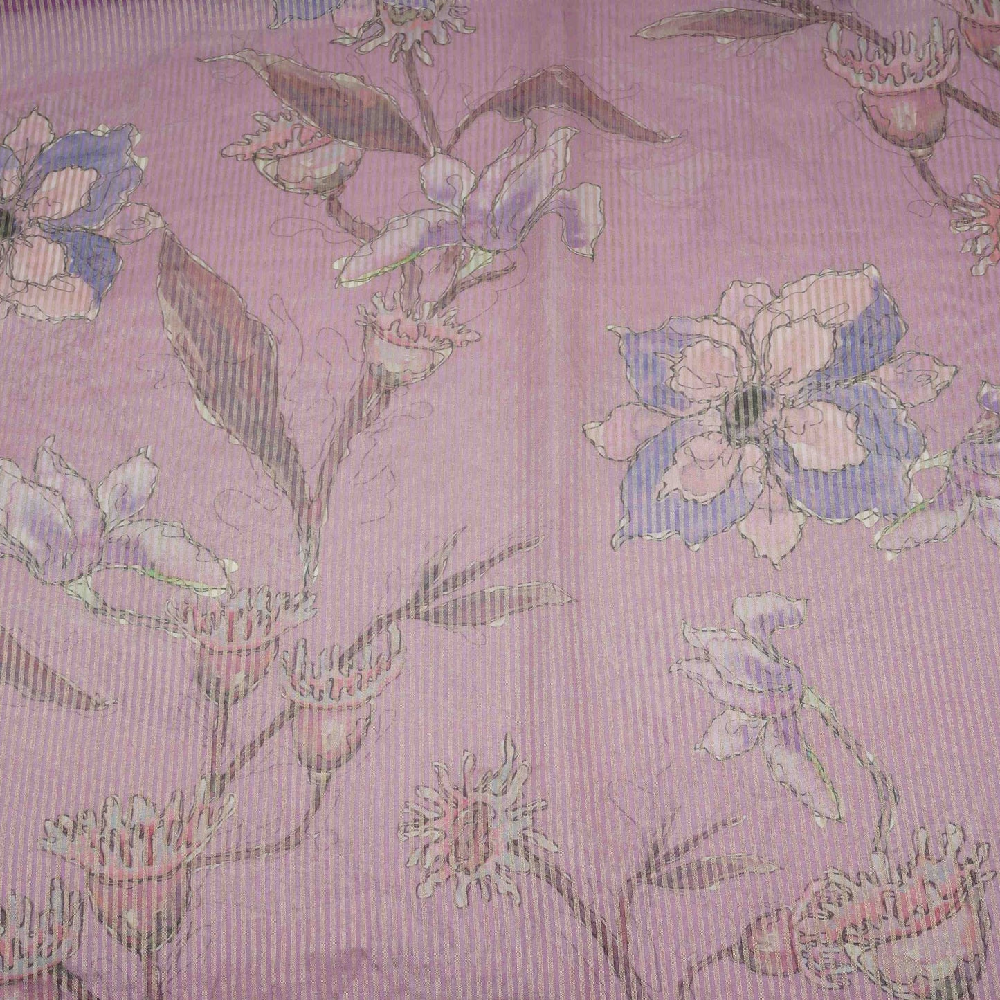 Purple floral with stripes print Organza Fabric VP-32018
