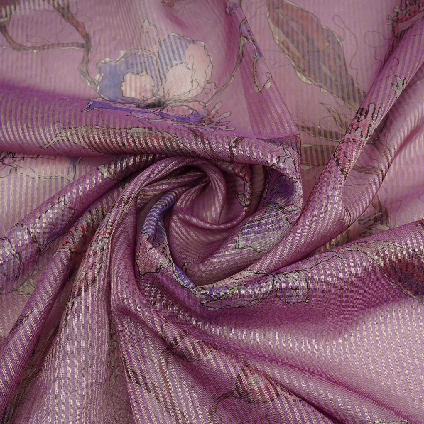 Purple floral with stripes print Organza Fabric VP-32018