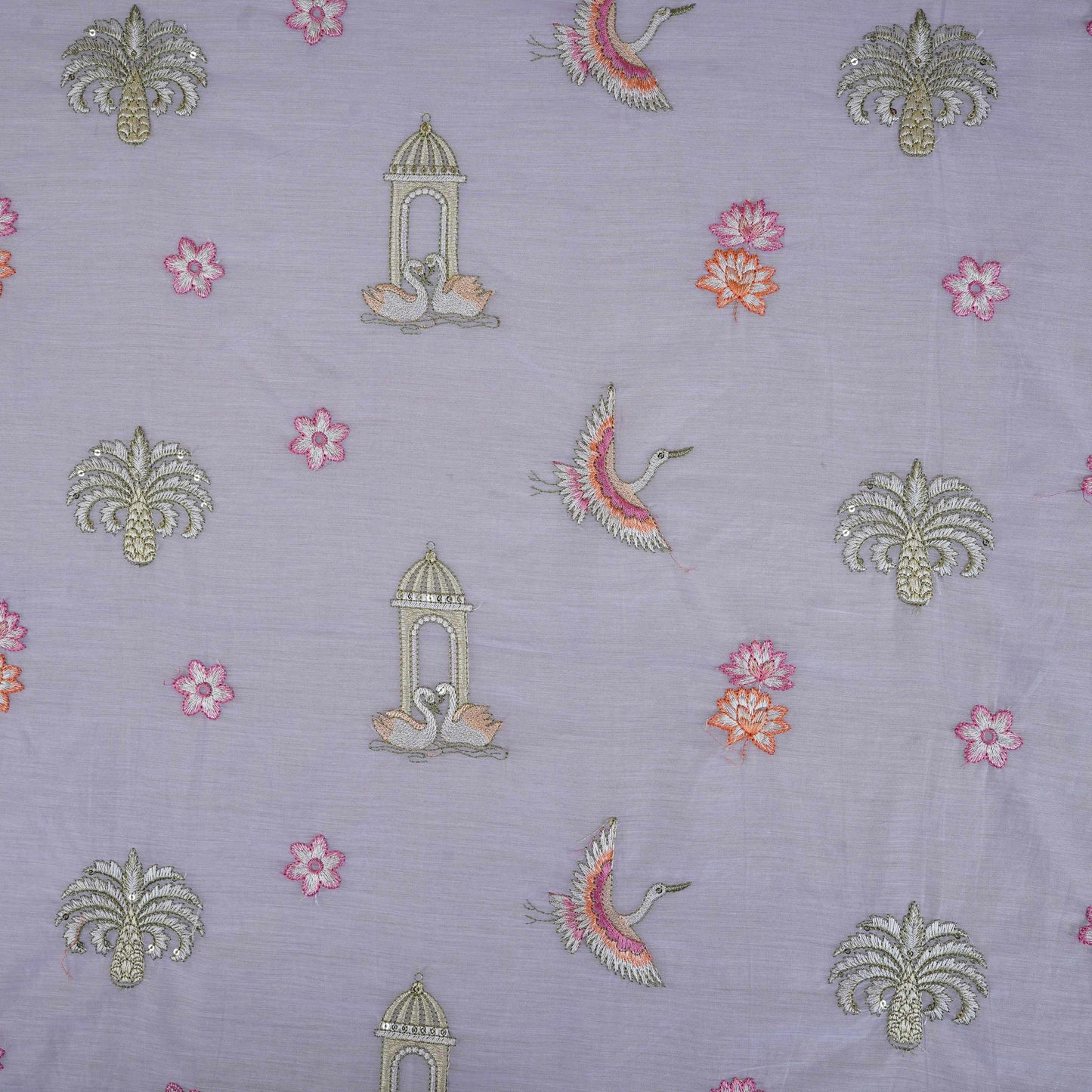 Lavender Temple Embroidery Chanderi Fabric DC-30564